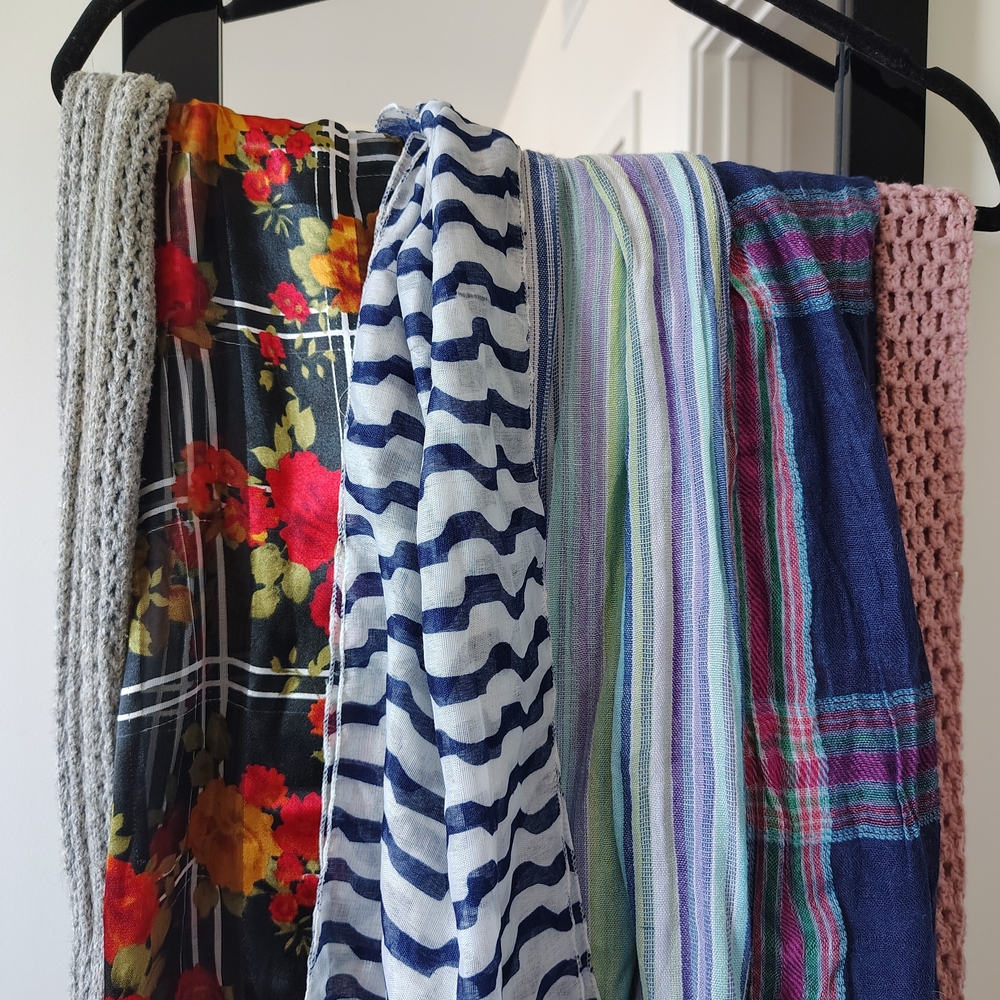 Mixed Pattern Scarf Bundle - Crochet, Floral, Stripes & Plaid